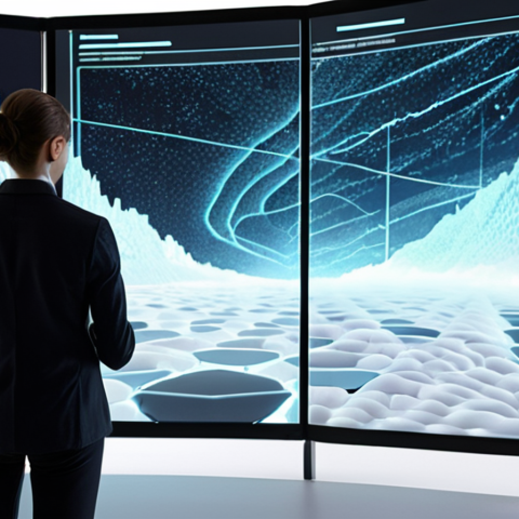 A professional, composed person (gender-neutral) standing in a modern, minimalistic office. They are observing a sophisticated, glowing holographic data visualization that projects clear, actionable insights from complex, swirling data clouds. The overall scene conveys clarity, strategic foresight, and the power of turning raw information into a clear path forward, representing a data-driven business navigating a competitive landscape. Focus on clean design, intelligence, and a sense of "knowing" rather than "guessing."