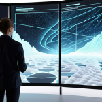 A professional, composed person (gender-neutral) standing in a modern, minimalistic office. They are observing a sophisticated, glowing holographic data visualization that projects clear, actionable insights from complex, swirling data clouds. The overall scene conveys clarity, strategic foresight, and the power of turning raw information into a clear path forward, representing a data-driven business navigating a competitive landscape. Focus on clean design, intelligence, and a sense of "knowing" rather than "guessing."